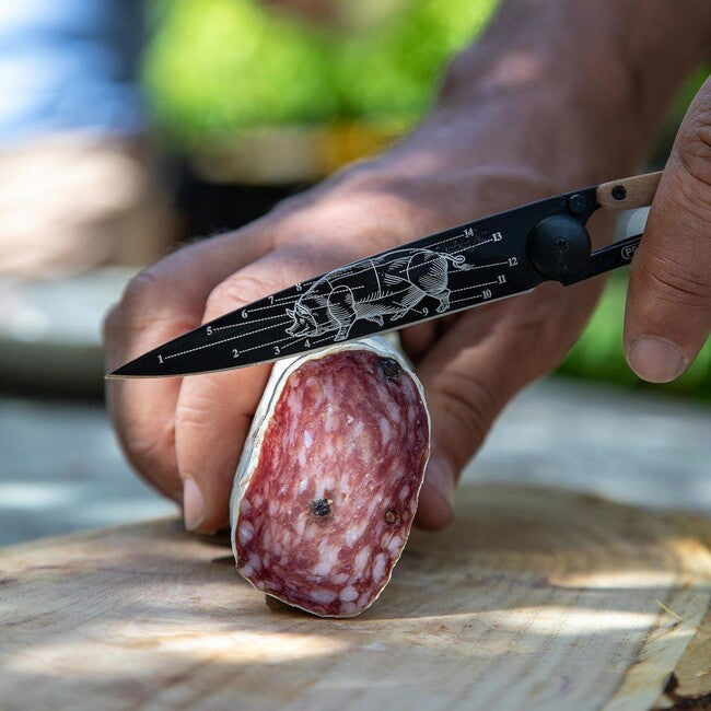 Deejo Prime cuts sklopivi nož Black tattoo olive wood