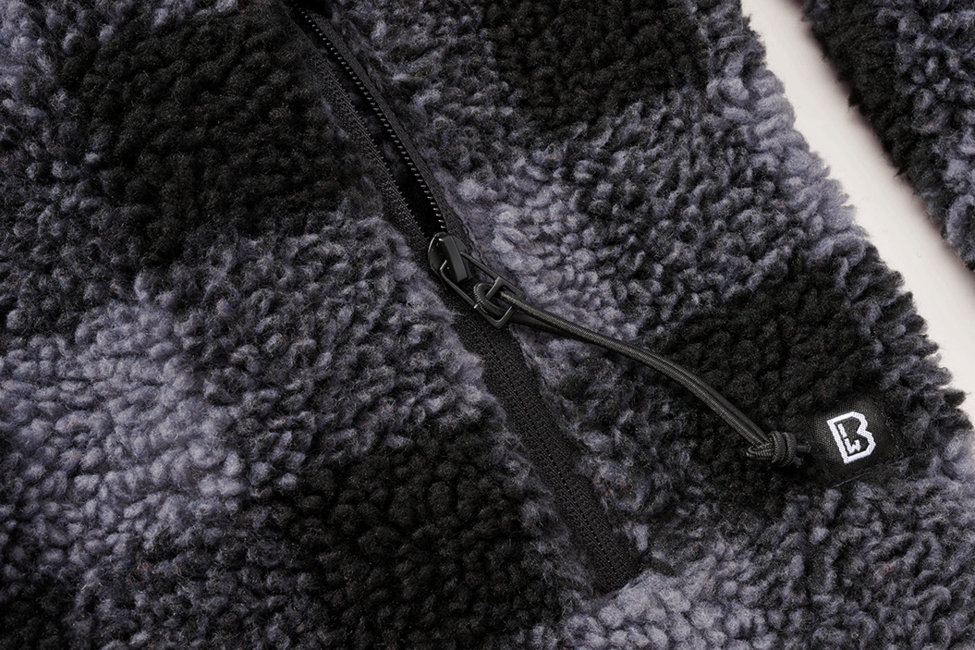 Brandit Worker flis jakna s kapuljačom Teddyfleece, crna/siva