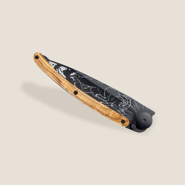 Deejo Tattoo sklopivi nož Black olive wood Aries