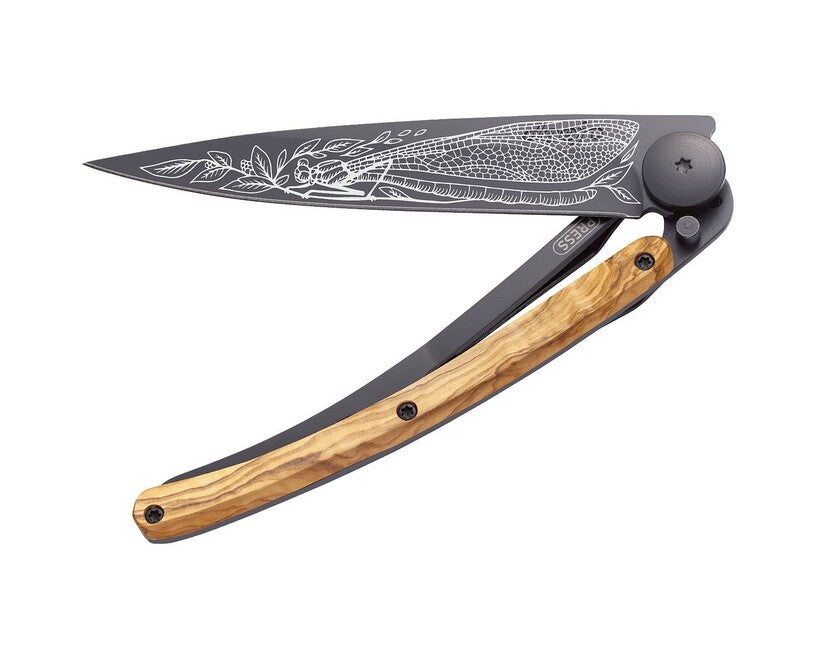 Deejo Tattoo Dragonfly sklopivi nož Black olive wood