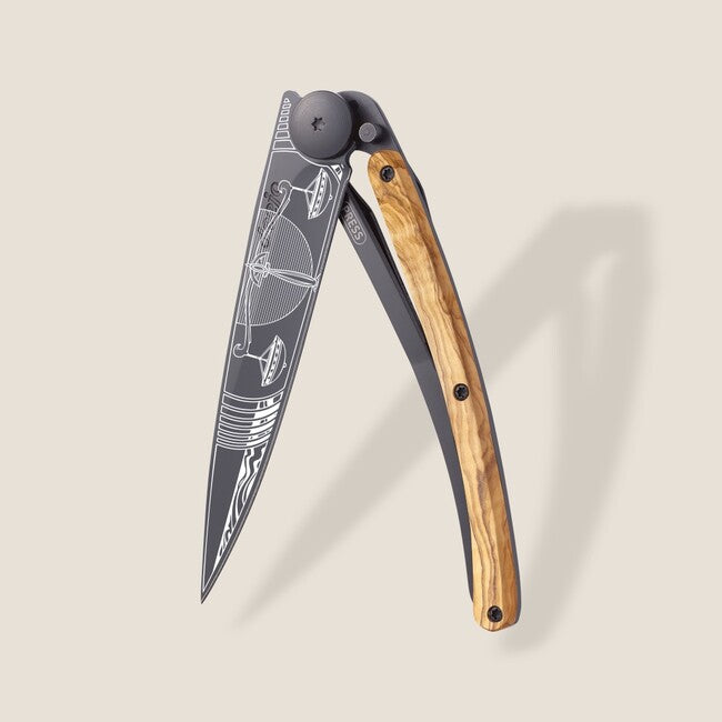 Deejo Tattoo sklopivi nož Black olive wood Libra