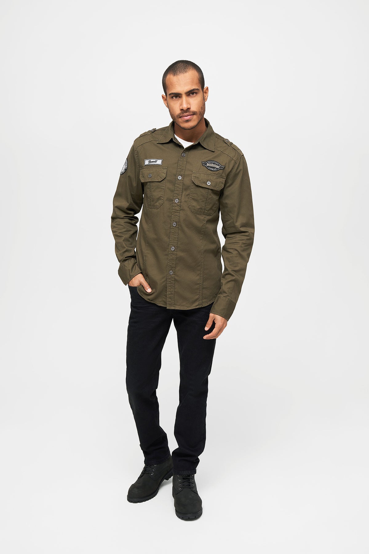 Brandit Luis košeľa vintage s dlhými rukávmi, olivová