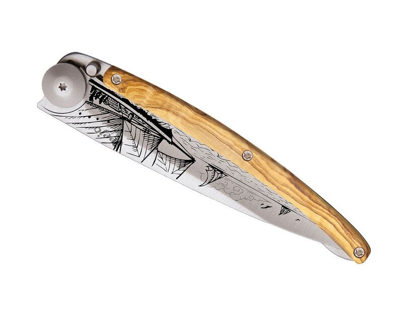 Deejo Tattoo wood sklopivi nož Sailing