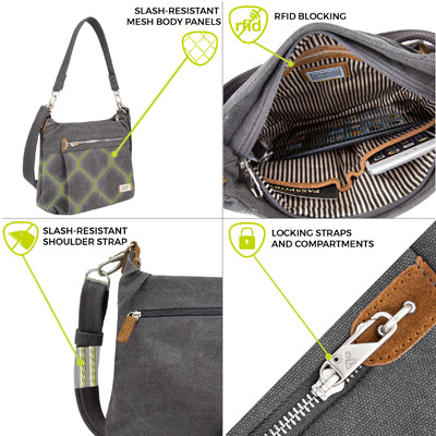 Travelon Heritage Hobo torba protiv krađe, siva