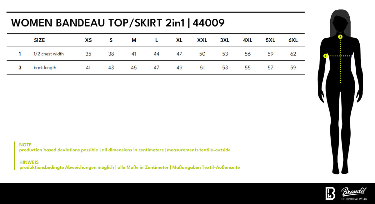 Veľkostná tabuľka Brandit Bandeau Top/Skirt 2in1