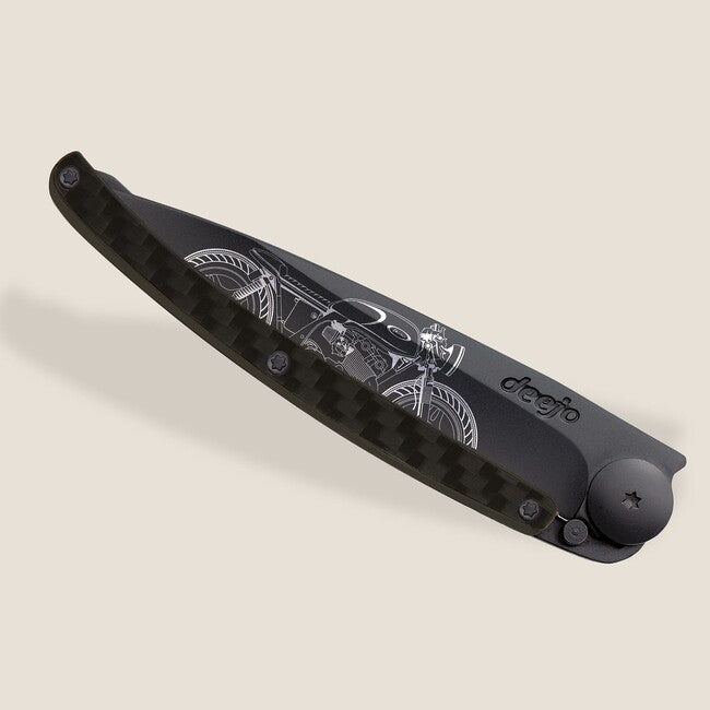 Deejo Tattoo sklopivi nož crni carbon fiber Café Racer