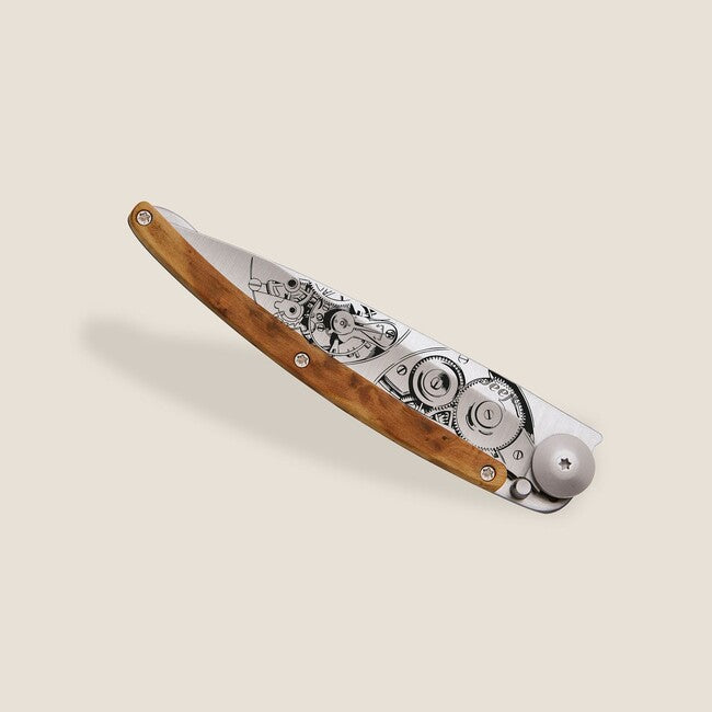 Deejo Horlogéria sklopivi nož juniper wood grey titanium watchmaker