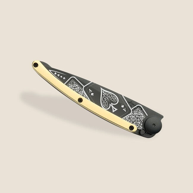 Deejo GOLD Tattoo sklopivi nož 23kt yellow, Good Luck