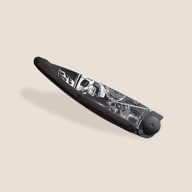 Deejo Black Tattoo sklopivi nož biker ebony wood Ride or Die