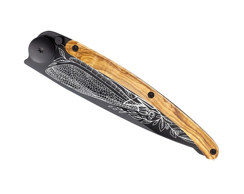 Deejo Tattoo Dragonfly sklopivi nož Black olive wood