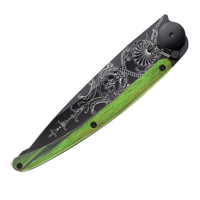 Deejo Versailles sklopivi nož Black tattoo green beech