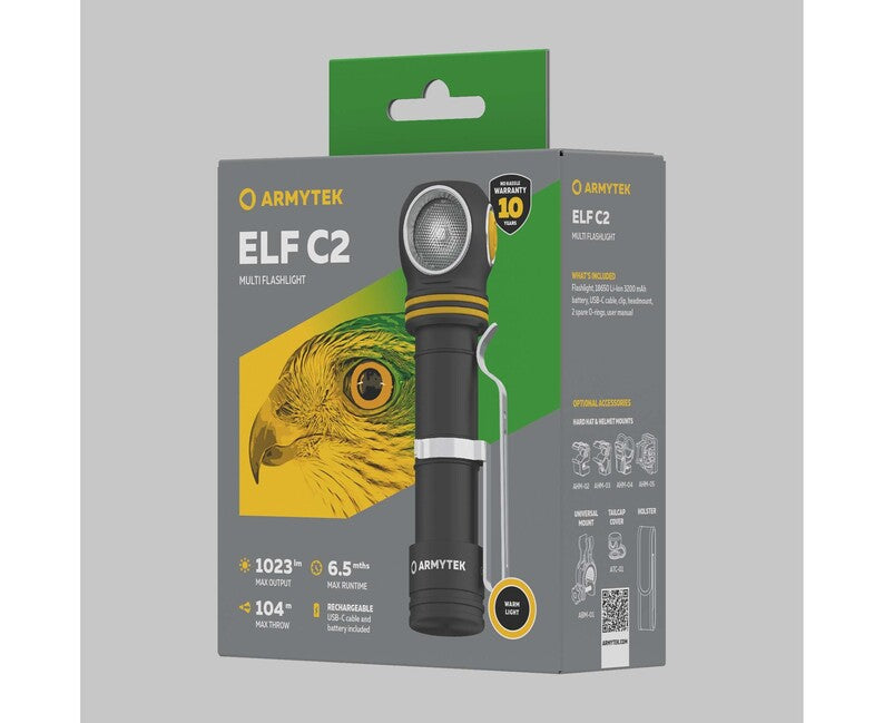 ArmyTek Elf C2 USB-C naglavna svjetiljka s LED ručna svjetiljka topla bijela 1023 lm napajanjem iz akumulatora