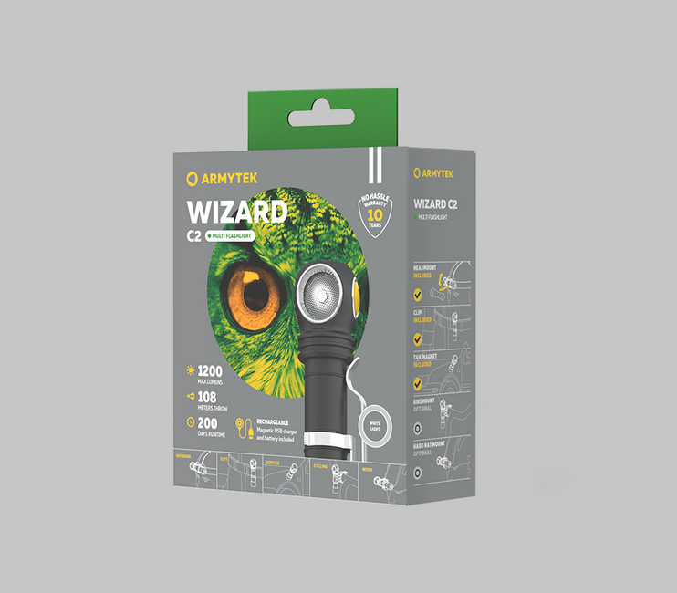 ArmyTek Wizard C2 Magnet naglavna svjetiljka LED s magnetskim držačem napajanje iz akumulatora 1200 lm 4800 h 64 g, White