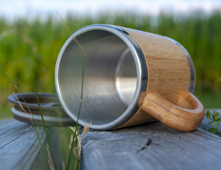 BasicNature Bamboo bambusova šalica od nehrđajućeg čelika 0.3L