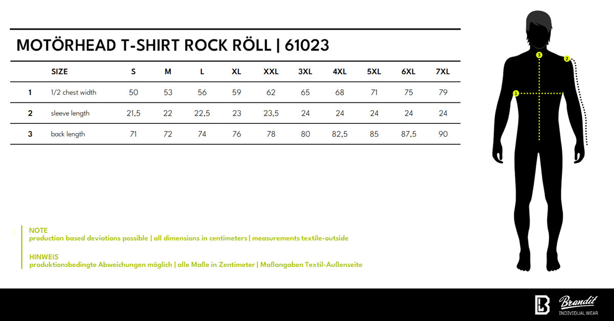 Veľkostná tabuľka Motörhead T-Shirt Rock Röll