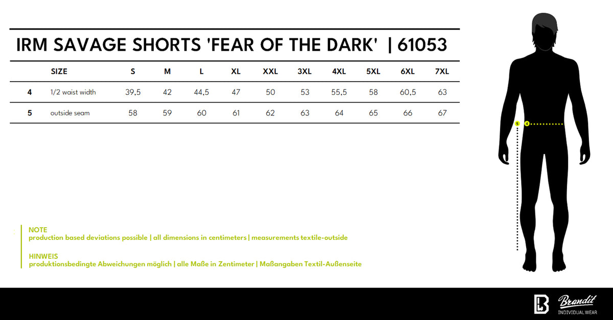 Veľkostná tabuľka Iron Maiden Savage Shorts Fear of the Dark