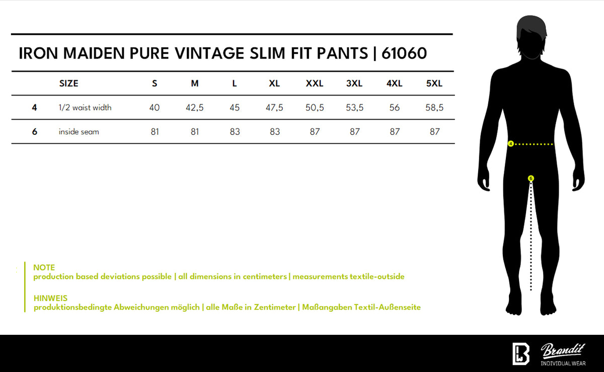 Veľkostná tabuľka IRM Pure Slim Trouser