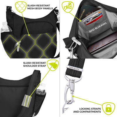 Travelon Classic Lady torba preko ramena protiv krađe Crossbody, crna