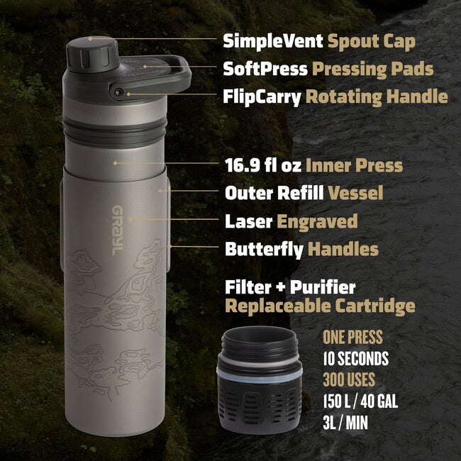 GRAYL UltraPress™ Purifier filtracijska boca Titanium, Covert Black