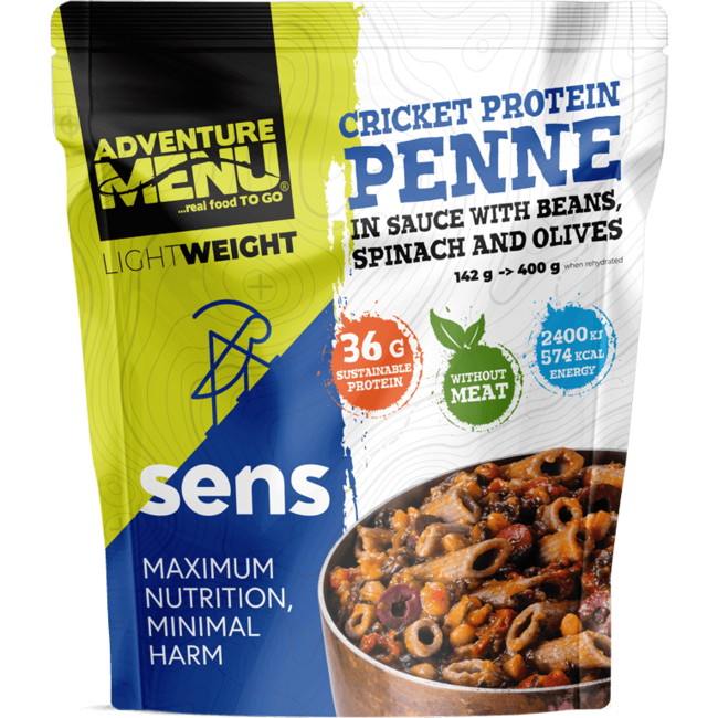 Adventure menu SENS Cvrčkove penne s proteinom u umaku s grahom, špinatom i maslinama, 400g