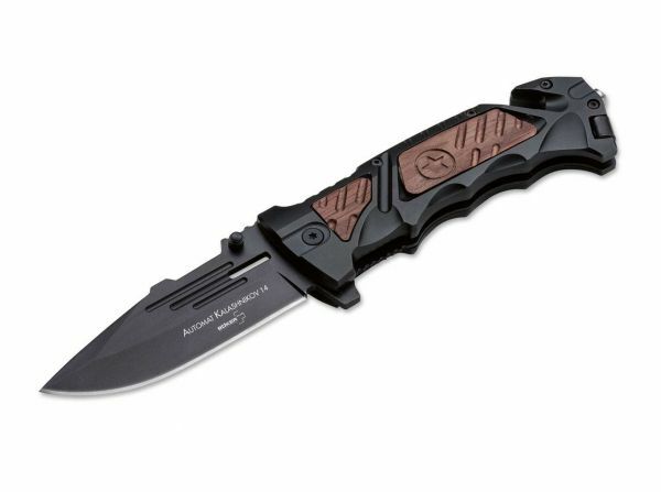 BÖKER® AK-14 nož 9,3 cm, crni, aluminij, drvo, futrola od najlona