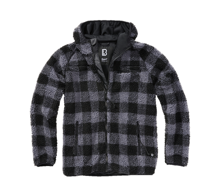 Brandit Worker flis jakna s kapuljačom Teddyfleece, crna/siva