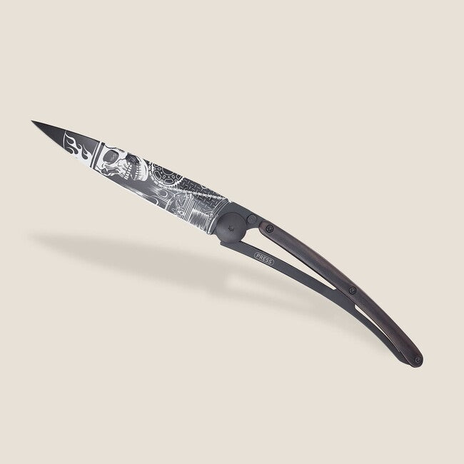 Deejo Black Tattoo sklopivi nož biker ebony wood Ride or Die