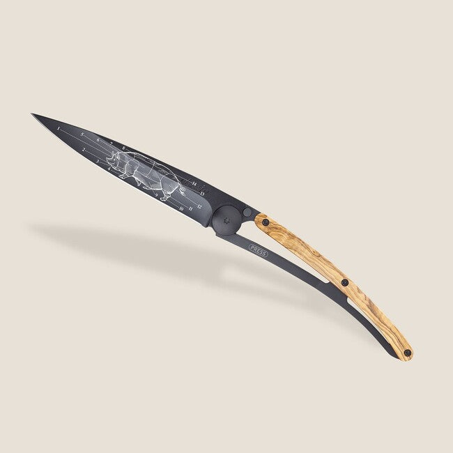 Deejo Prime cuts sklopivi nož Black tattoo olive wood