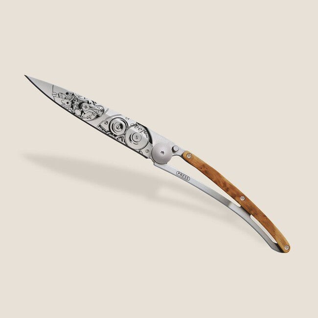 Deejo Horlogéria sklopivi nož juniper wood grey titanium watchmaker