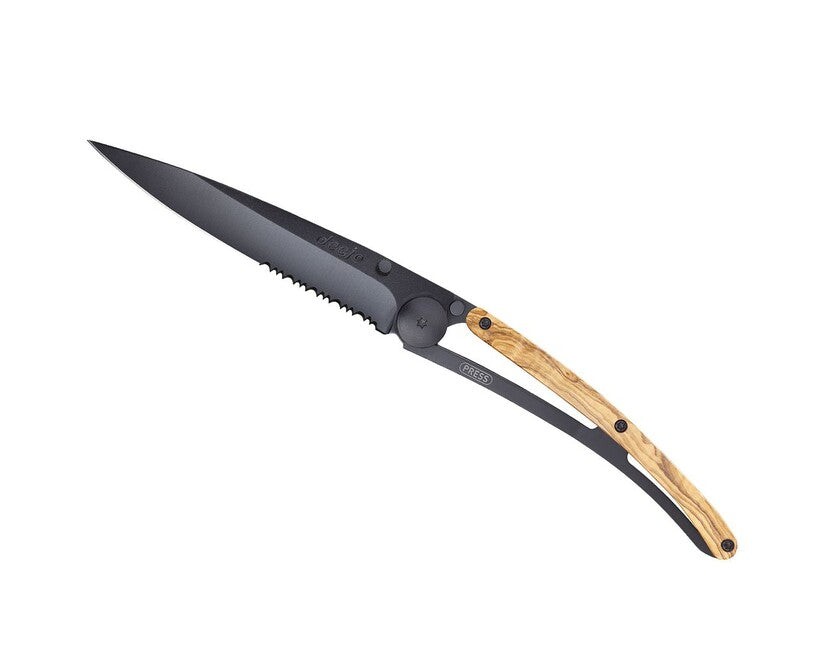 Deejo sklopivi nož Serration, crni olive wood