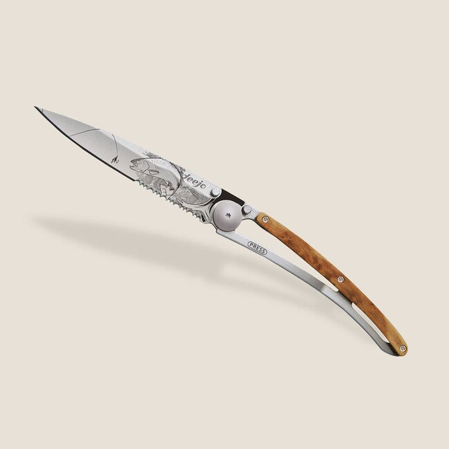 Deejo Trout sklopivi nož Serration titan wood
