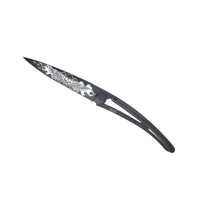 Deejo Tattoo sklopivi nož Biker Angels, crni ebony wood