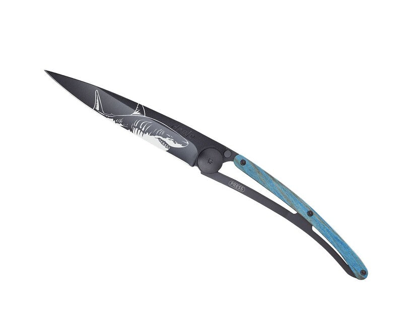 Deejo Tattoo sklopivi nož Black blue beech Shark