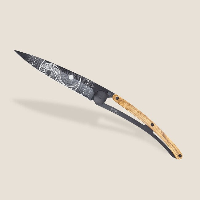 Deejo Tattoo sklopivi nož Black olive wood Yin Yang