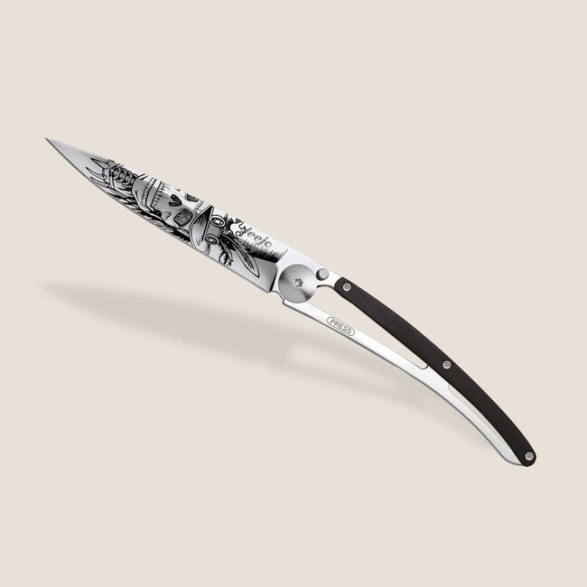 Deejo Tattoo Mirror sklopivi nož ebony wood Dandy Skull