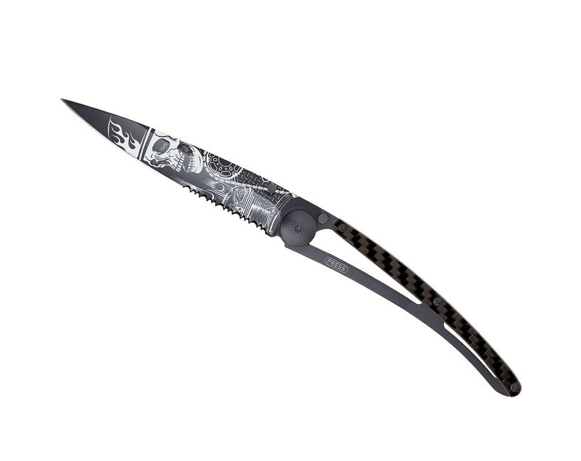 Deejo Tattoo Serration sklopivi nož carbon, Ride or Die