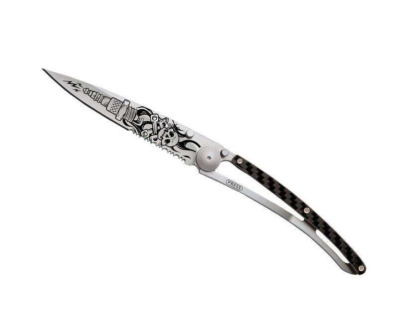 Deejo Tattoo sklopivi nož Serration titan carbon fiber Biker