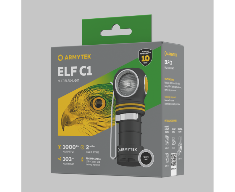 ArmyTek Elf C1 naglavna svjetiljka USB-C LED ručna svjetiljka s napajanjem iz akumulatora 1000 lm, bijela