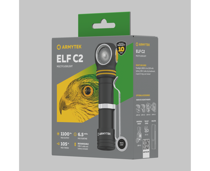 ArmyTek Elf C2 USB-C naglavna svjetiljka LED s napajanjem iz akumulatora 1100 lm ručna svjetiljka, bijela