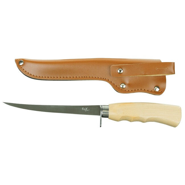 Fox Outdoor Classic filetni nož, ručka od brezovog drva, s futrolom