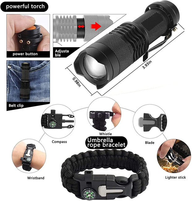 DRAGOWA Tactical kamping set za preživljavanje u hitnim slučajevima, Ash, veliki