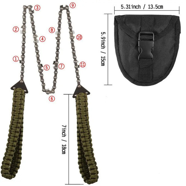 DRAGOWA Tactical Wander džepna lančana pila s paracord ručkom, zelena