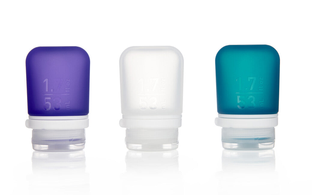 Humangear GoToob+ silikonska putna boca/posuda, prozirna/ljubičasta/tirkizna, pakiranje 3 kom 53 ml