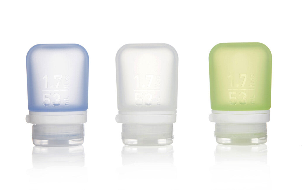 Humangear GoToob+ silikonska putna boca/posuda, prozirna/zelena/plava, pakiranje 3 kom 53 ml