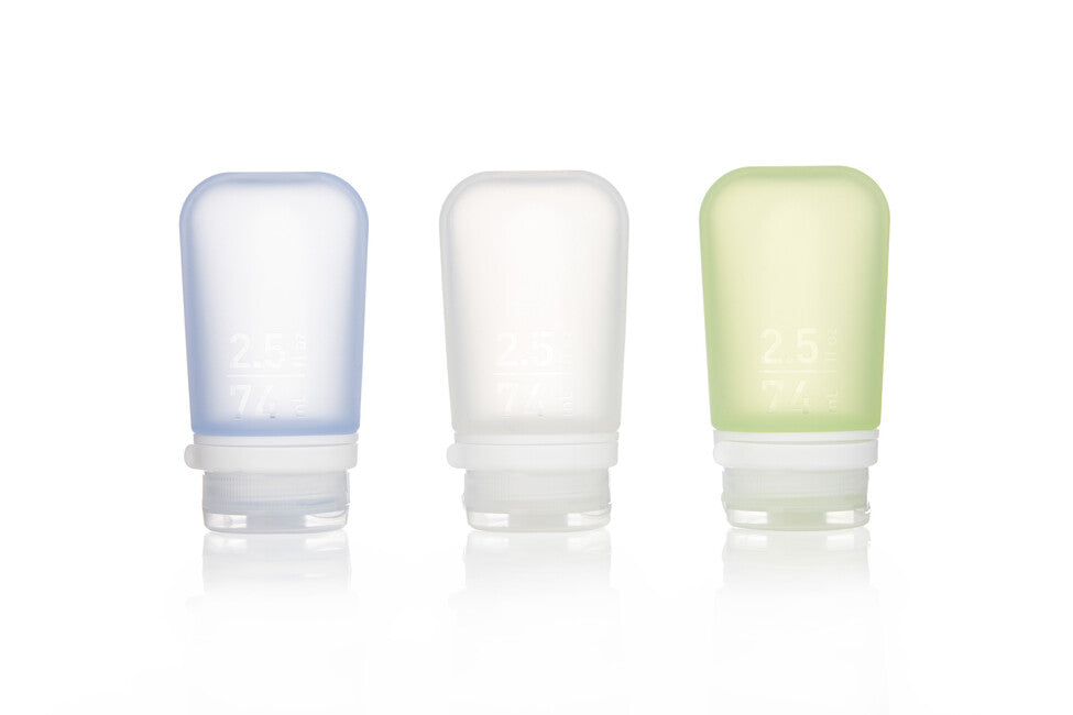 Humangear GoToob+ putna silikonska boca/posuda, prozirna/zelena/plava, pakiranje 3 kom 74 ml