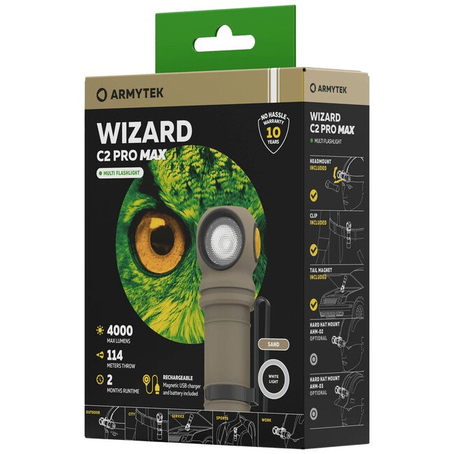 ArmyTek Wizard C2 Pro Max LED ručna White svjetiljka s magnetskim držačem i napajanjem iz akumulatora 4000 lm, sand