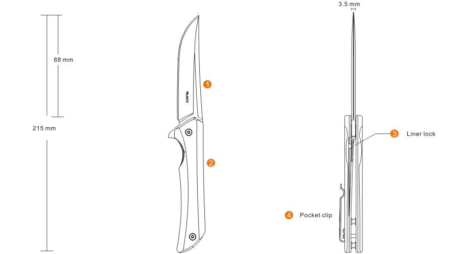Ruike Hussar P121 nož, crni