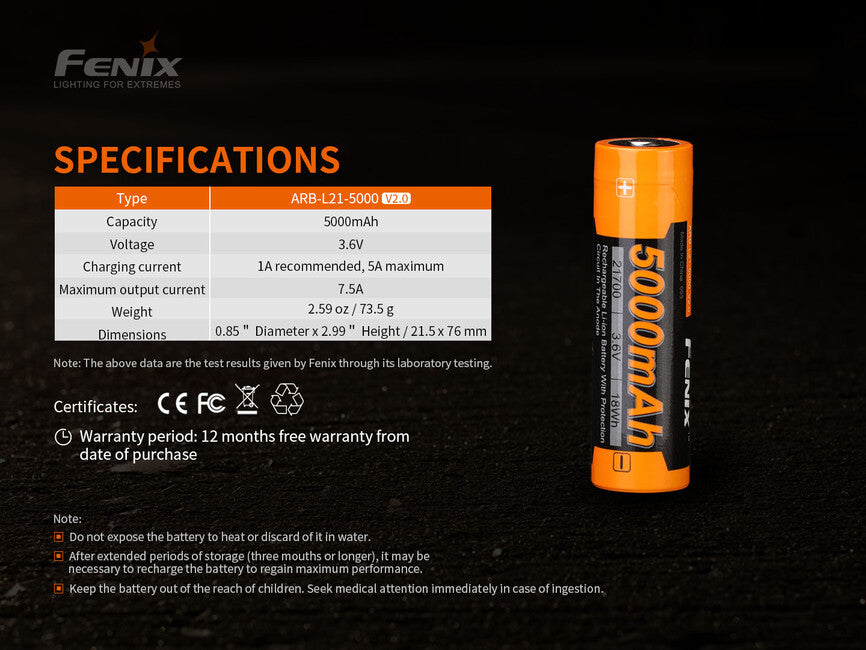 Fenix 21700 punjiva baterija Li-Ion 5000 mAh