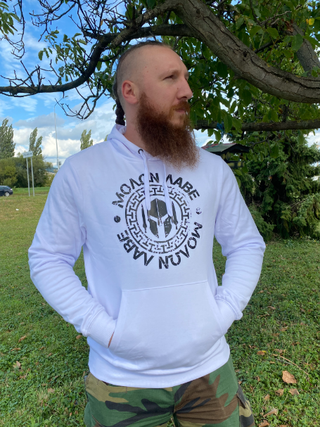 DRAGOWA Molon Labe muški pulover s kapuljačom 320 g/m², bijeli
