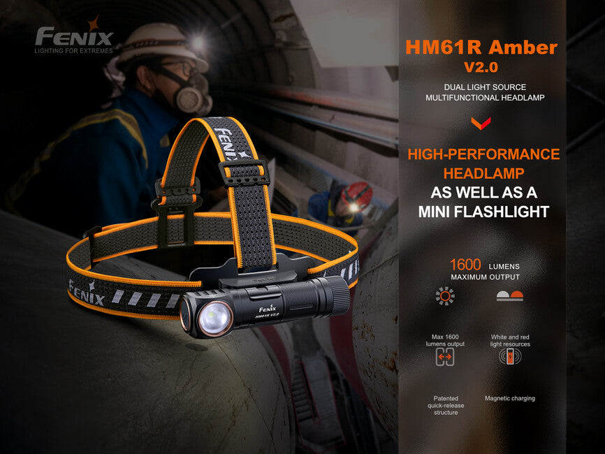Fenix HM61R Amber V2.0 naglavna svjetiljka, punjiva